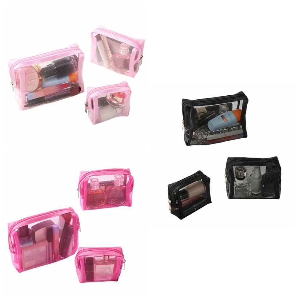 Large Capacity Transparent Makeup Bag Zipper Handheld Makeup Pouch for 3Pcs/Set Girls