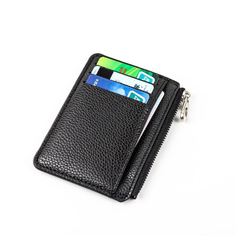 

Мужской кожаный кошелек с RFID-защитой, тонкий держатель для карт, кошелек для монет на молнии, мини-кошелек для переднего кармана с зажимом для денег и слотами для карт, компактный складной кошелек чёрный