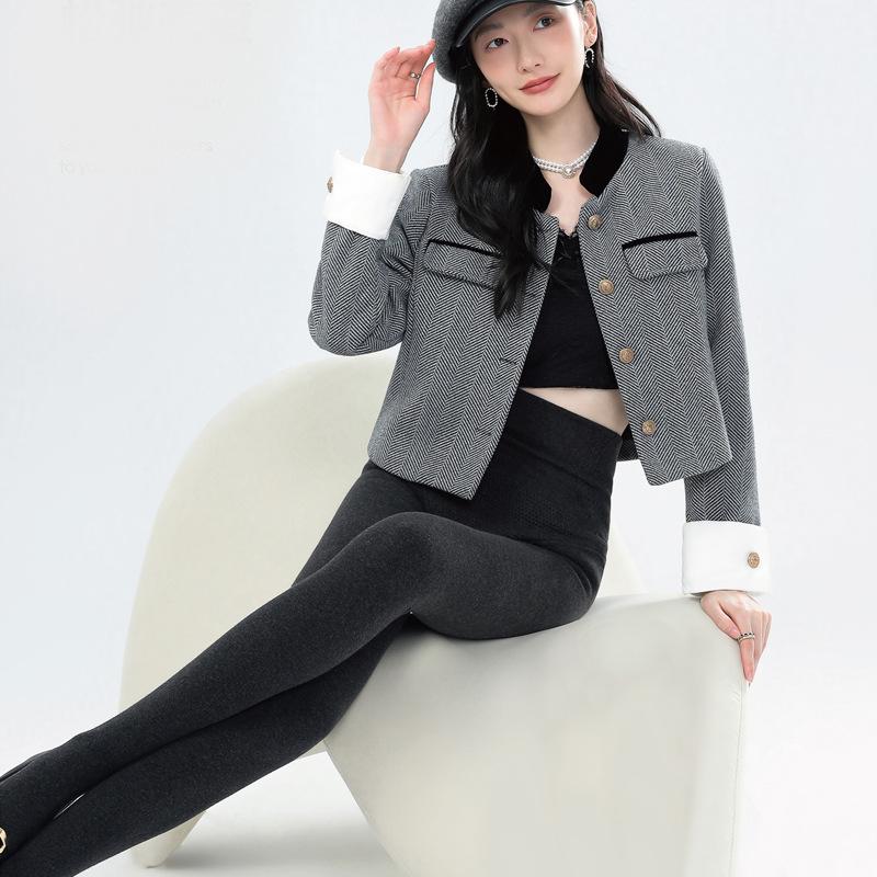 Legíny s vysokým pasem podšité sametem na podzim a zimu - Bavlněné punčochové kalhoty pro zeštíhlení, zvednutí boků a teplo