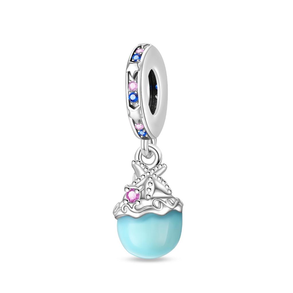 Ocean Style 925 Silver Turtle Seahorse Pendant Beaded Bracelet DIY Jewelry Making Accessories