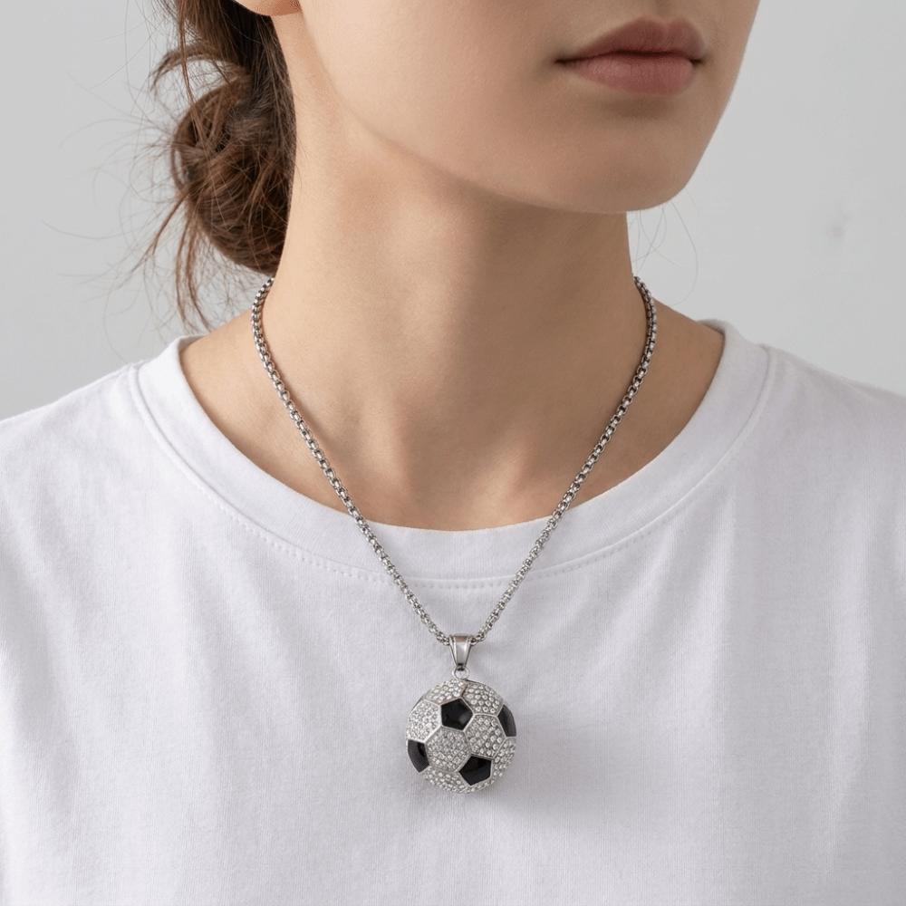 Metal Chain Football Necklace Rhinestone Soccer Necklace Football Pendant Choker  Sports