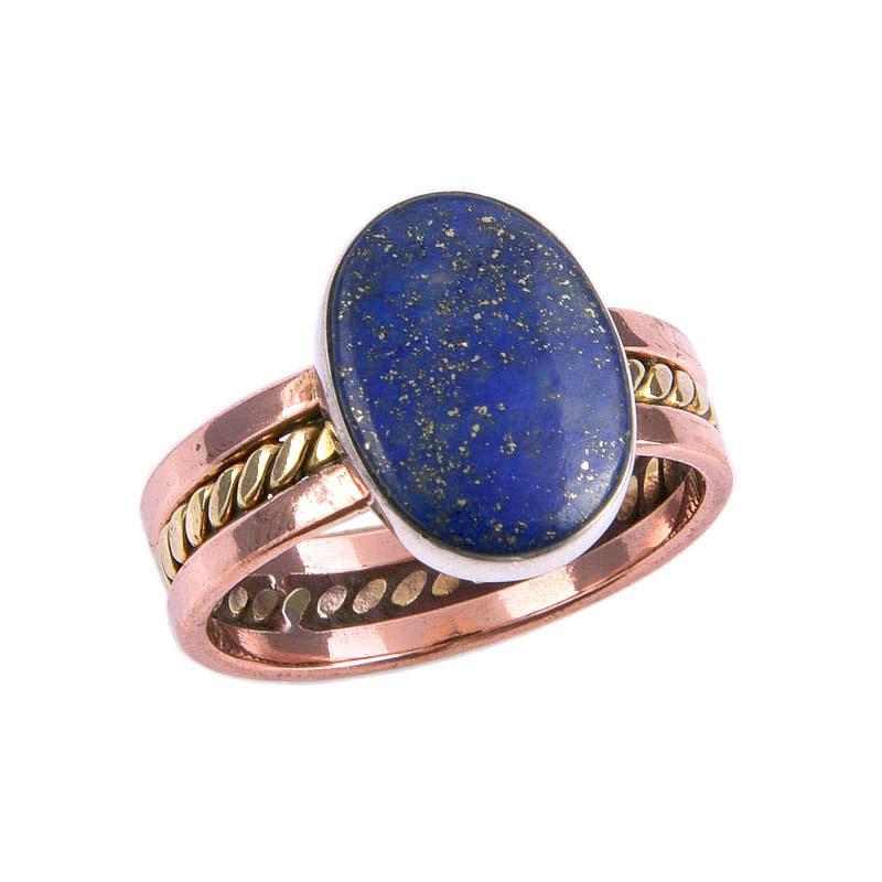 Natural Lapis Lazuli Gemstone Two Tone 925 Sterling Silver Gift Ring S.10 l4N48