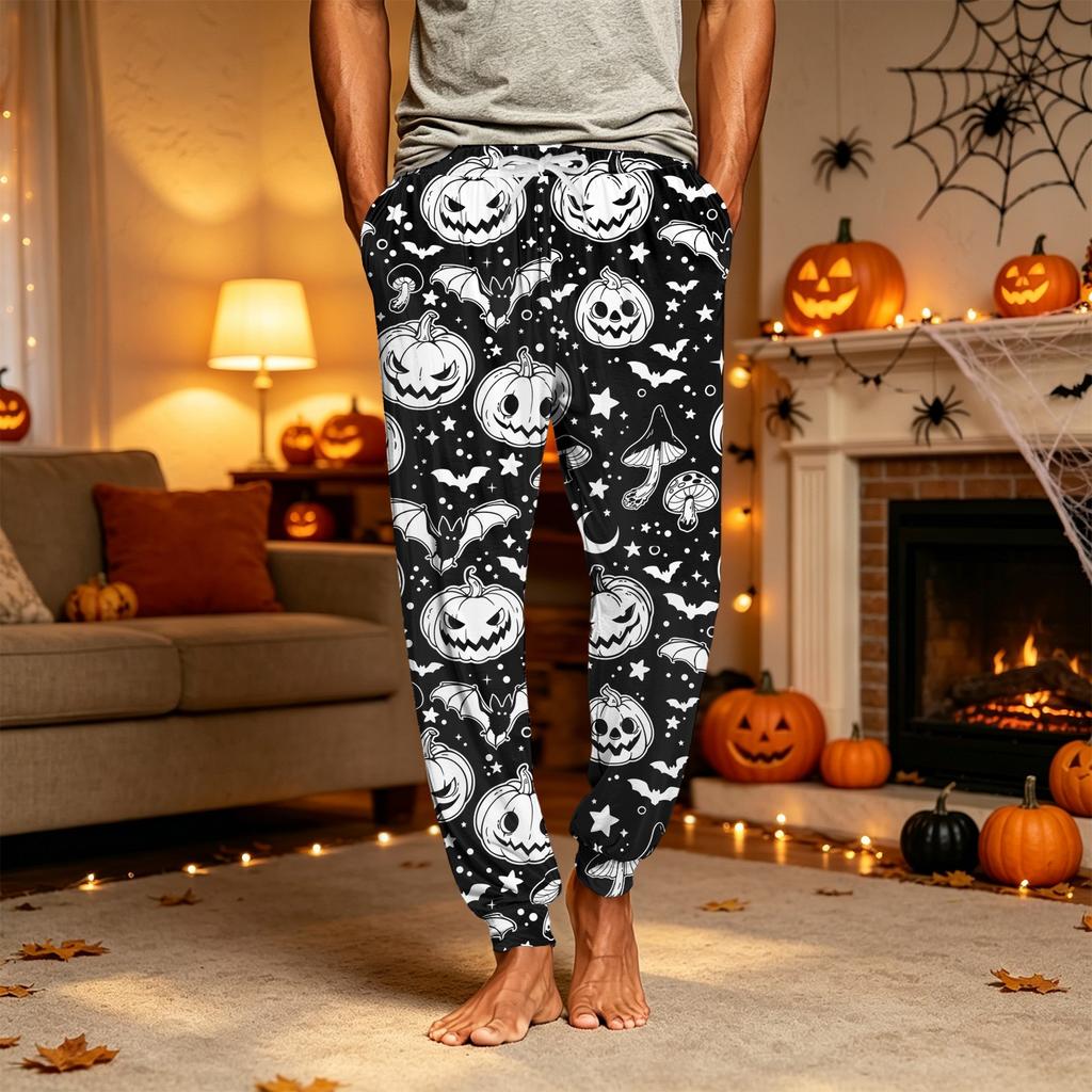 Herren Jogginghose mit Kordelzug und Taschen – Lässige Nachtwäsche Halloween-Print
