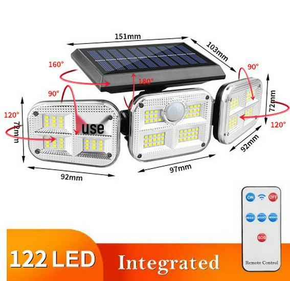 Super Bright Solar-Powered Three-Head Motion Sensor Outdoor Wall Lights