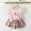 Girl Summer Outfit Set With Floral T Shirt And Shorts For Kids Ages 3 To 8