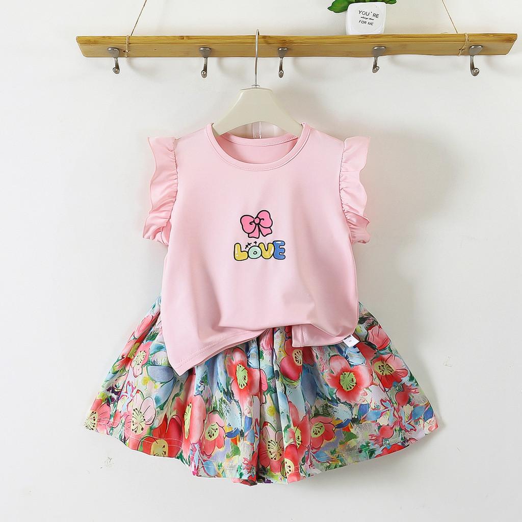 Girl Summer Outfit Set With Floral T Shirt And Shorts For Kids Ages 3 To 8