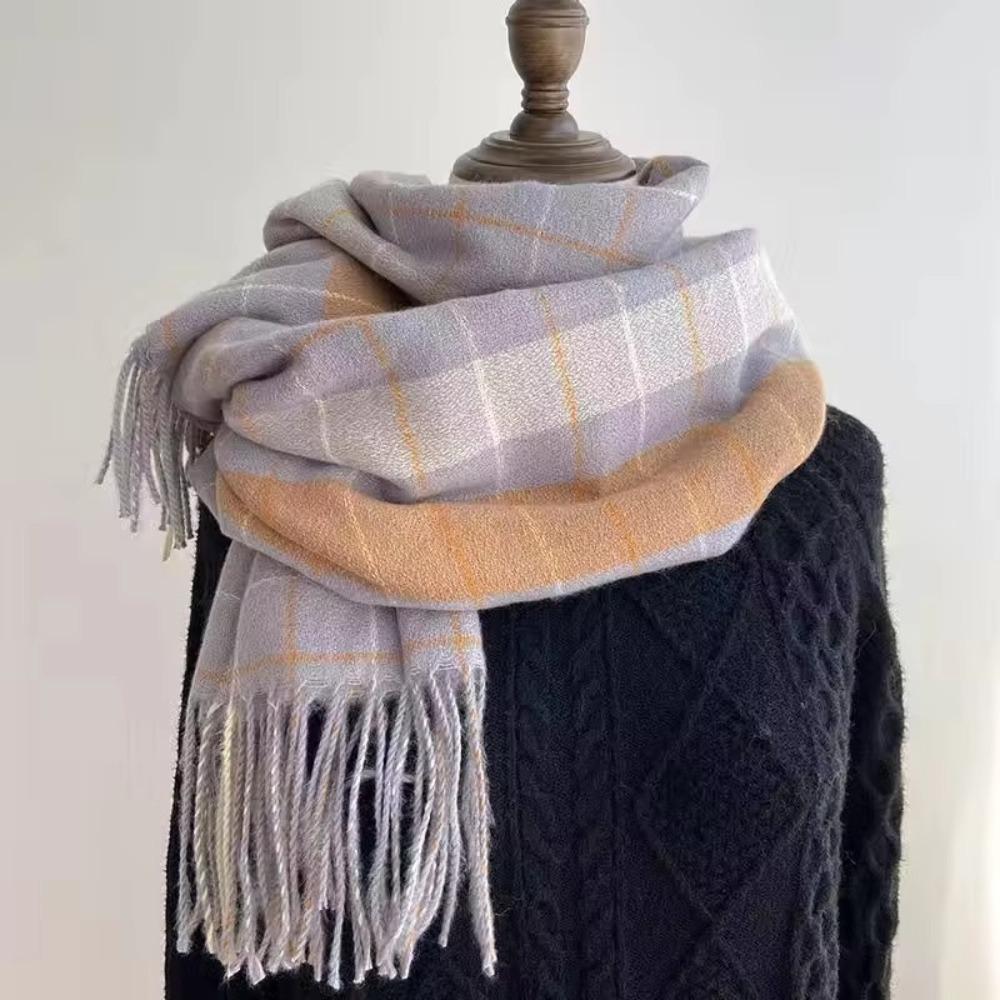 Thick Warm Long Tassel Scarves Windproof Women Wrap Shawls Casual Winter Plaid Scarf
