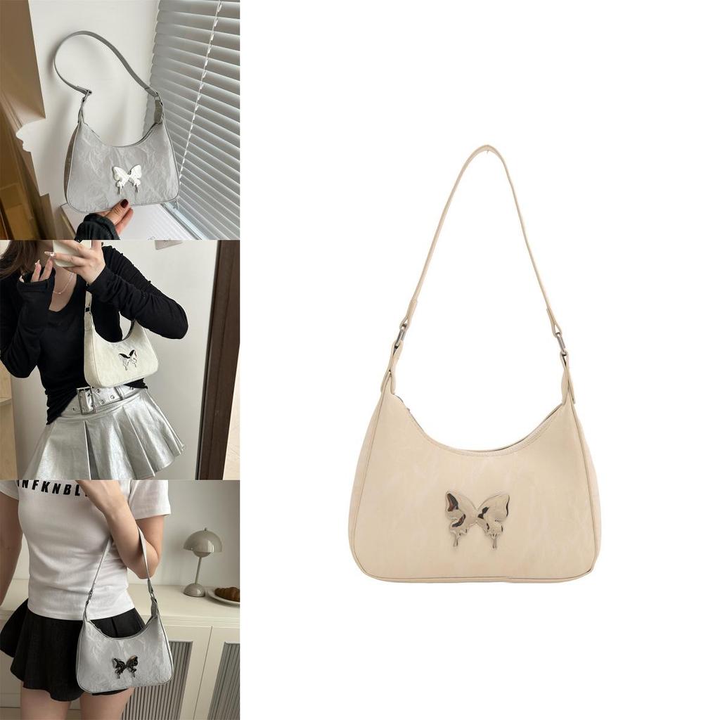 Chic And Stylish Women's Butterfly Underarm Bag In Black White Khaki And Silver Colors