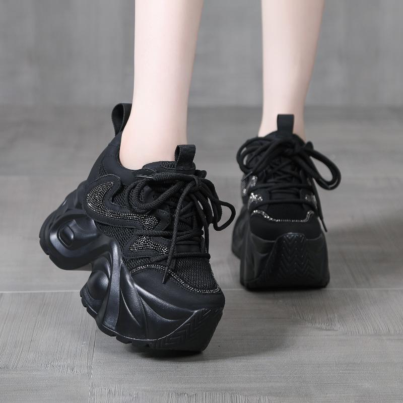 Fashion Platform Bling Sequine Sneaker Boots 10cm Height Increasing Lace Up Autumn Winter Women Shoes Thick Botton Sole Boots