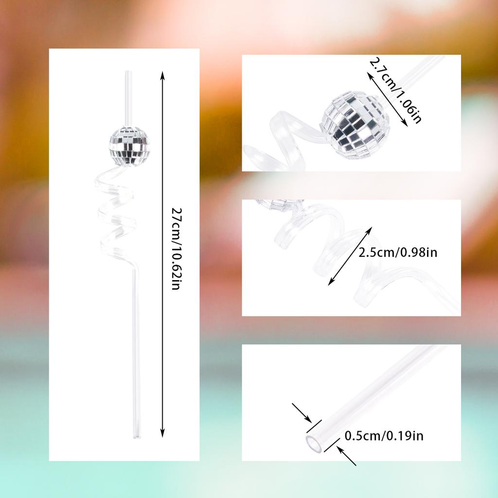 6pcs Mirror Disco Ball Straws 70s Disco Party Decorative Mini Disco Straw Birthday Wedding Bachelorette Hen Bar Party Decoration