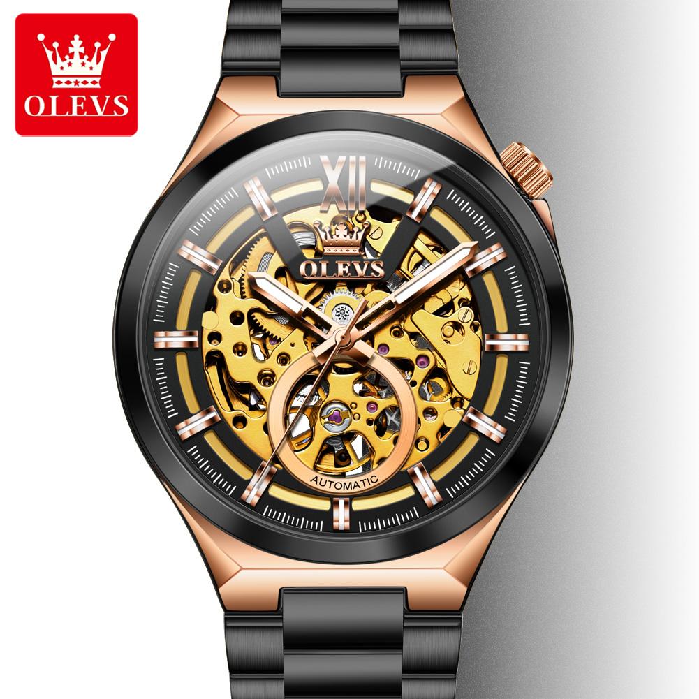 OLEVS Brand New Mechanical Watch Hollowed Out Diamond Inlaid Watch Fashionable Night Light Watch 6722