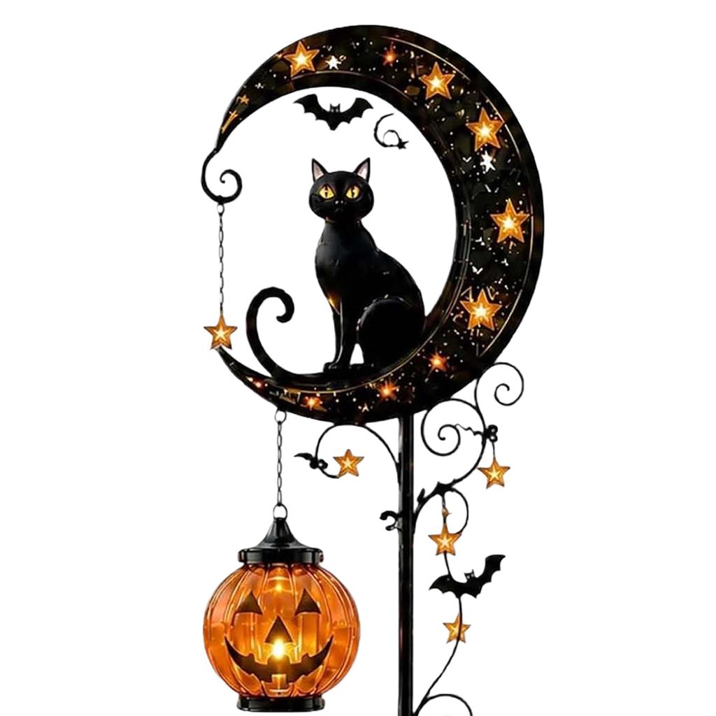 Solar Metal Black Cat Garden Stake Light Halloween Black Cat Warm Light Decorative for Yard Lawn Patio Pathway Walkway