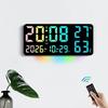 Stor RGB digital veggklokke med 9 farger stemningslys TEMP Fuktighet Dato Uke 2 Alarmer 12/24H 3-nivås lysstyrke LED Vekkerklokke