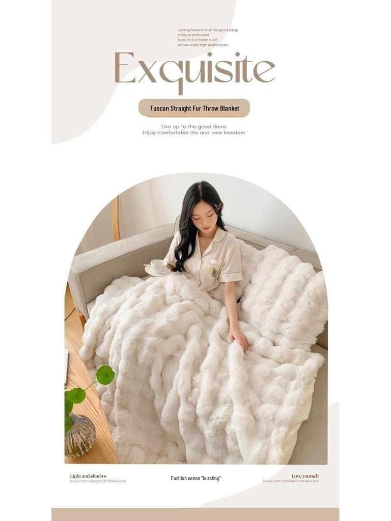 Pătură Imitație Blană de Iepure Tuscany - Pătură Luxoasă, Călduroasă pentru Somn pe Canapea și în Utilizare cu Aer Condiționat