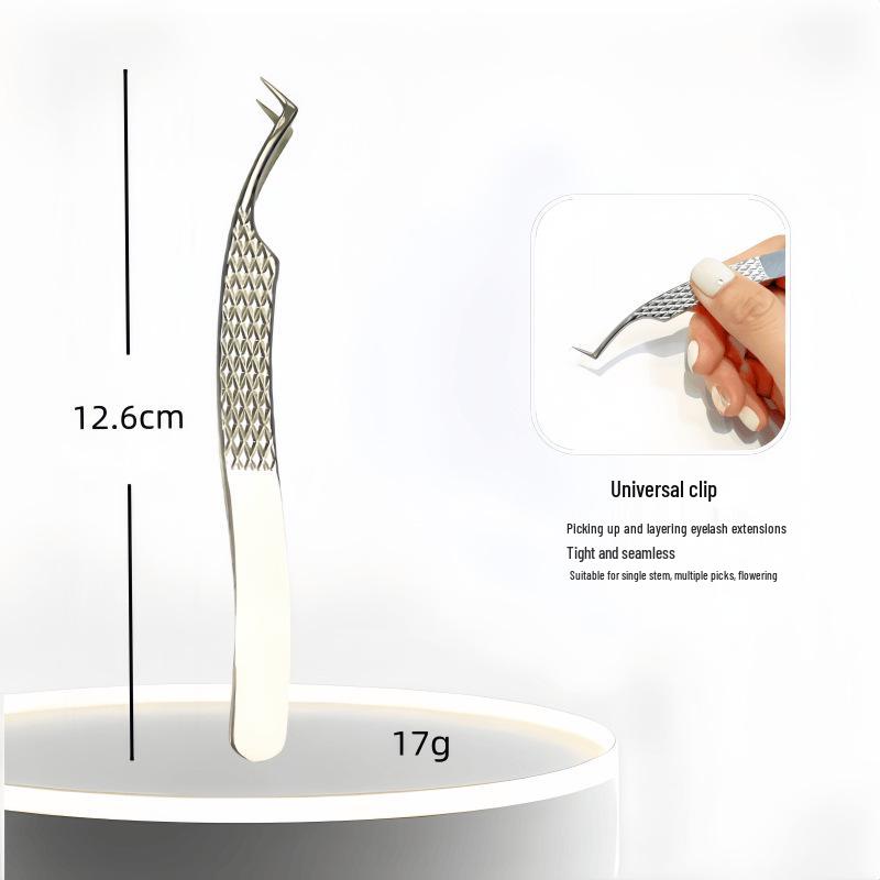 High Precision Diamond Pattern Eyelash Tweezers with Stainless Steel Fiber Tip