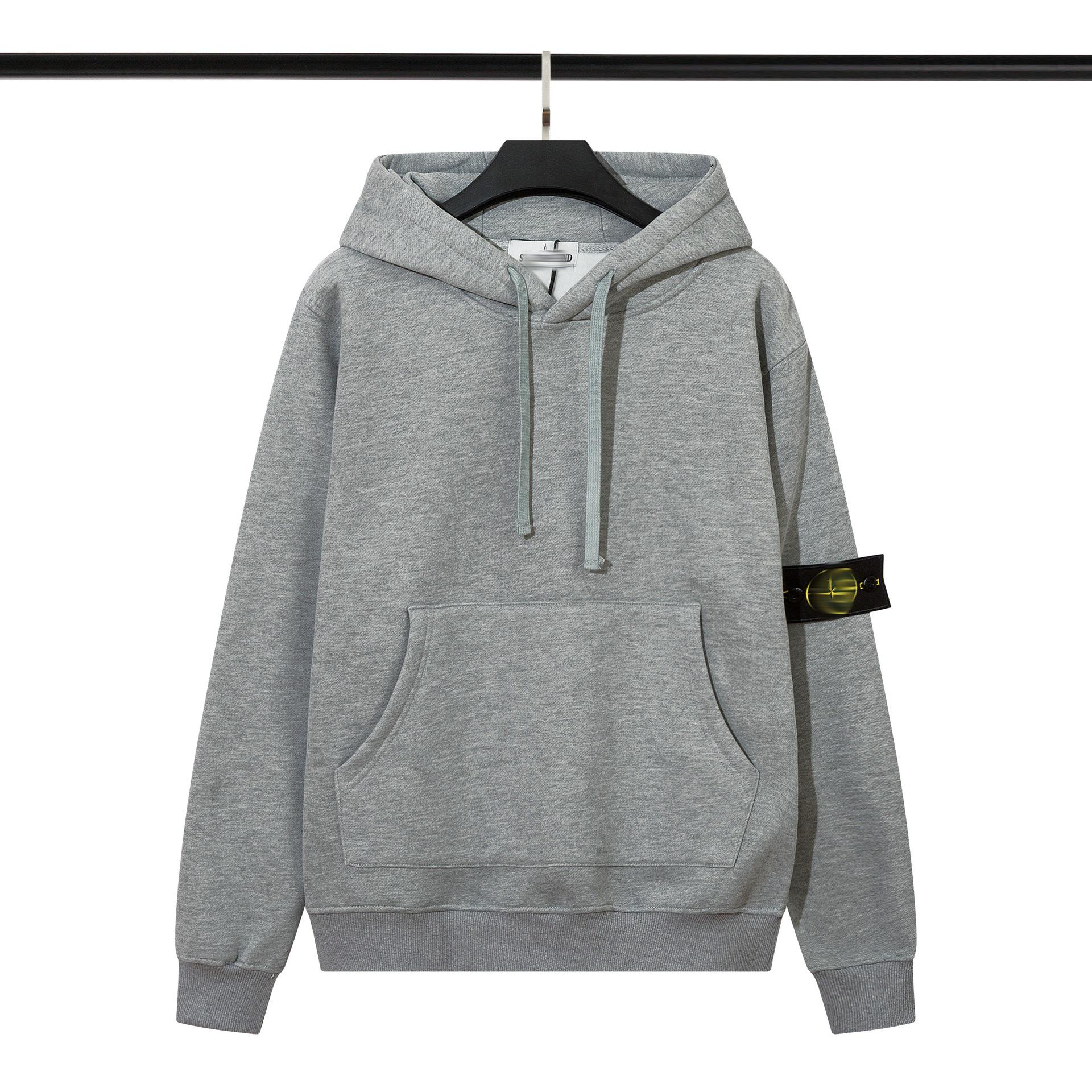 Solid Color Compass Badge Fleece-Lined Hoodie - Trendy Unisex Style 2XL хизер серый