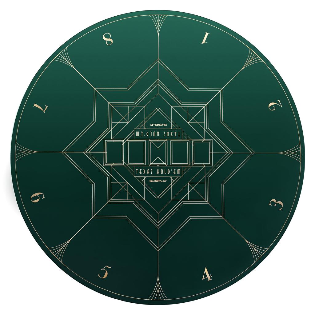 SLOWPLAY Nash Texas Poker Round 120cm Art Deco Print Portable Play Mat with Green Smooth to the Comes with Overflowing Carry Bag Hold'em Mat,