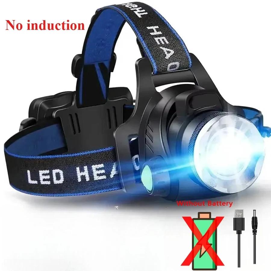 Ultra-bright Sensor Industrial Headlamp Portable LED Headlight Zoomable Waterproof Camping Light Powered By 2x18650 Batteries