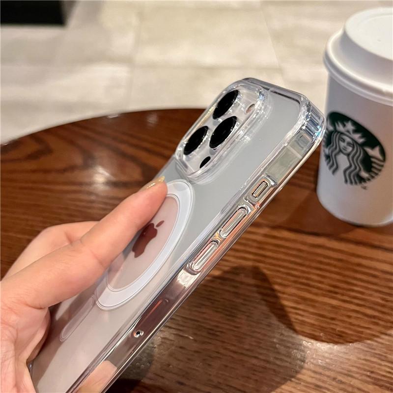 Průhledný magnetický kryt s bezdrátovým nabíjením MagSafe pro iPhone 15 14 Plus 13 12 11 Pro Max Mini s pevným zadním krytem