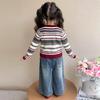 Girls' Korean Striped Cardigan & Baby Jeans Autumn Set 2025