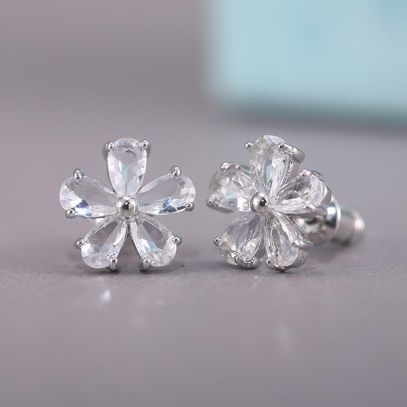 Blue Flower Stud Earrings for Women Delicate Daily Jewelry