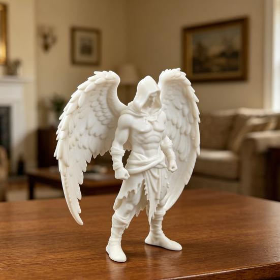 3D Printed Dark Angel Statue Gothic Hooded Figurine Detailed Winged Desk Decor