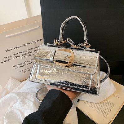 Patent Leather Handheld Small Square Bag 2024 New Texture Stone Pattern Single Shoulder Fashionable Crossbody Bag for Women