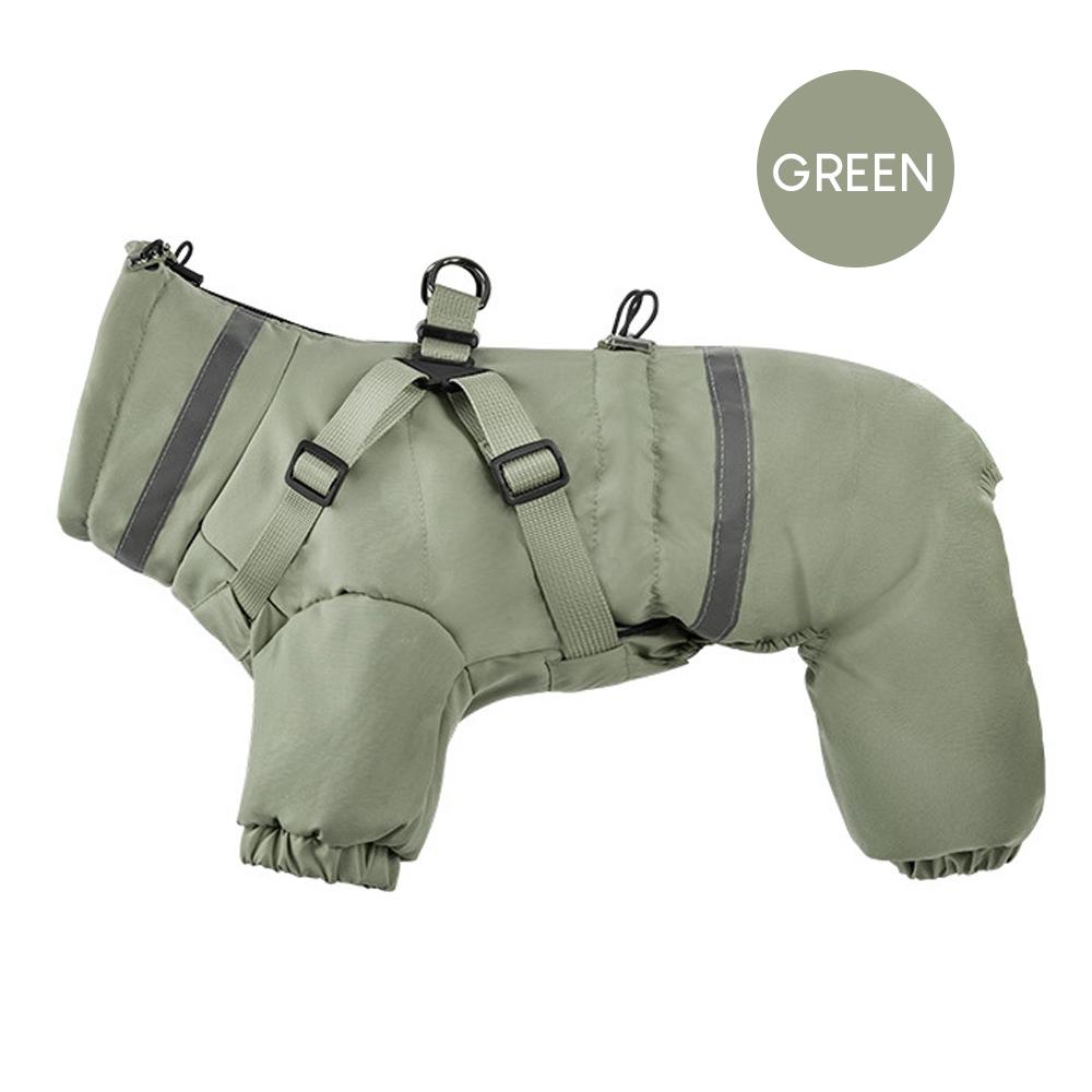 Dog Winter Clothes Warm Overalls for Small Medium Dog Water Repellent Thicken Padded Dog Coat with Harness Adjustable Reflective