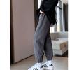 Women Thickened Lambswool Drawstring Elastic Waist Solid Color Pants Loose Ankle-banded Casual Pockets Straight Sweatpants