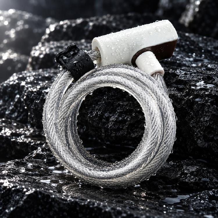Flexible Coiled Cable Lock for Bikes with Integrated Key Lock Body and PVC-Sleeved Steel Line for Routine Parking