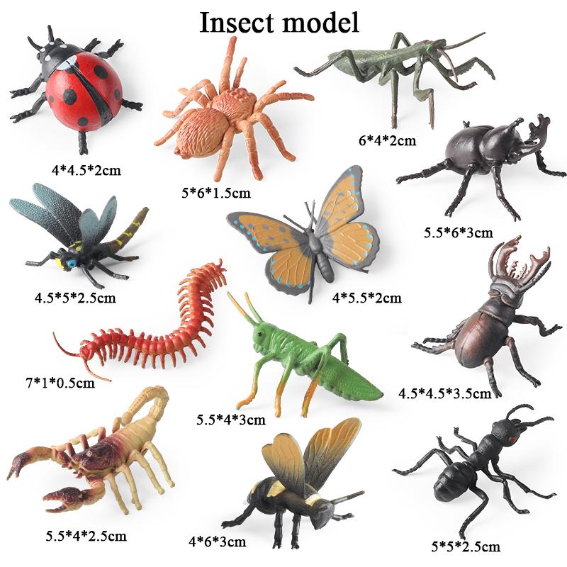 Oenux Insekten-Tiere Modellset Schmetterling Libelle Biene Käfer Spinne Skorpion Gottesanbeterin Zikade Eidechse Garten Miniatur Kinderspielzeug Geschenk