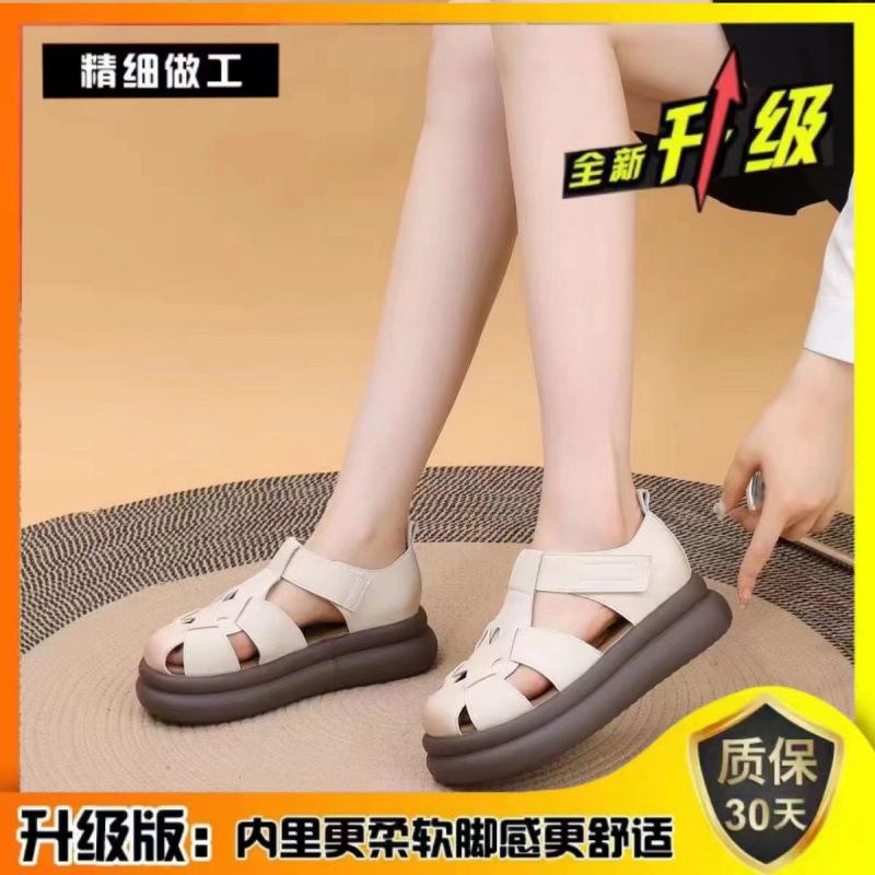 Real soft leather bag head Roman sandals women's 2025 new muffin bottom pig cage shoes thick sole heightened lightweight women's cool