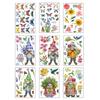 9 Sheets Butterfly Gnomes Window Sticker Spring Flower Bird Pattern Window Decal Clings for Bedroom Living Room Decors