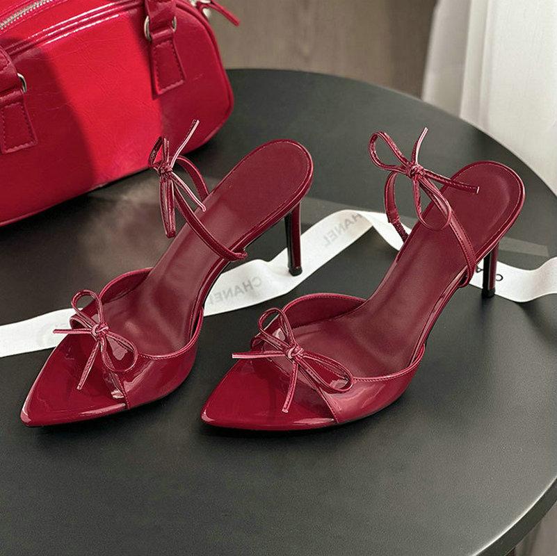 Fashion New 2025 Spring Style Pointed Toe, Thin Heel, High Heel, Elegant French Fashion, Sexy, Toe Exposed Bow Women