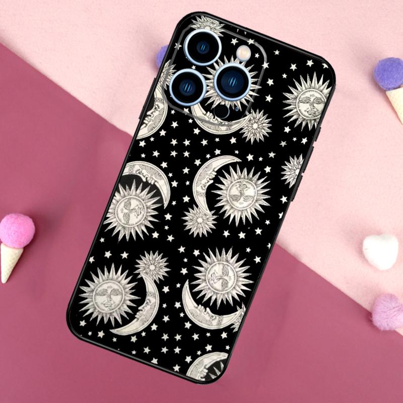 Vintage Moon and Sun Stars Case For iPhone 16e 16 15 Pro Max 11 12 13 Mini 14 15 Pro Max 15 Plus XR Phone Back Cover