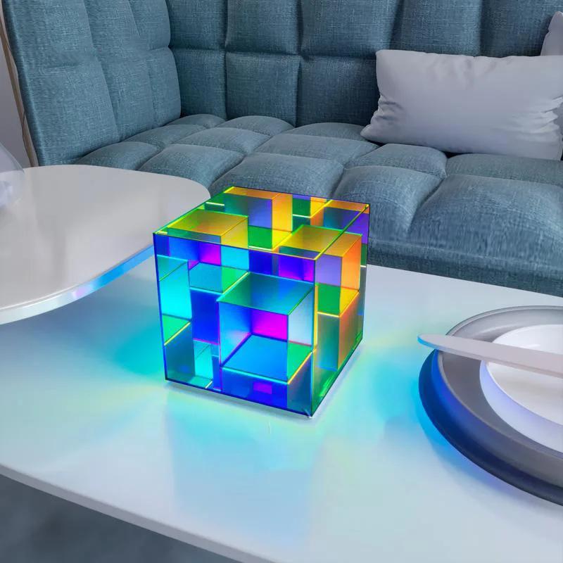 

Colorful Cube Table Lamp Led Colored Acrylic Table Lamps For Living Room Bedroom Nordic Home Decor Light Night Bedside Lamp USB Plug