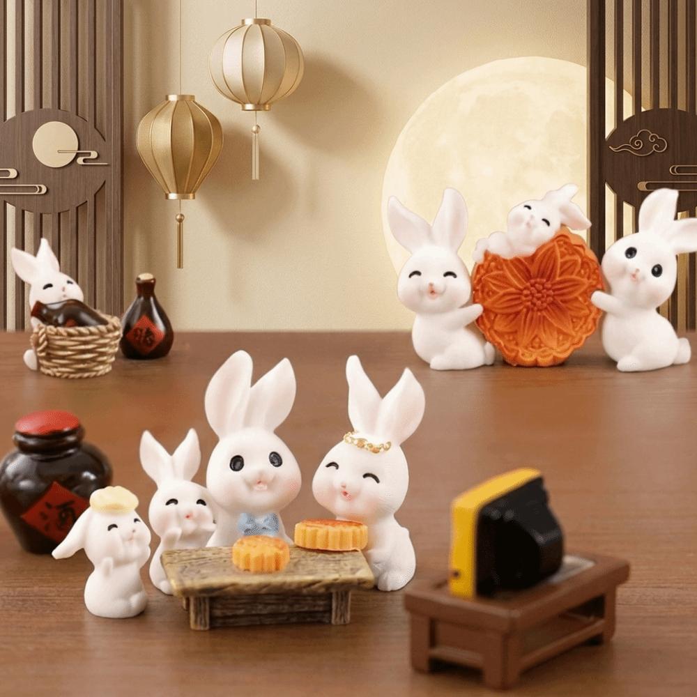 Resin Micro Landscape Decor White Rabbit Mid-Autumn Festival Desk Figurines Mini Ornaments  Home