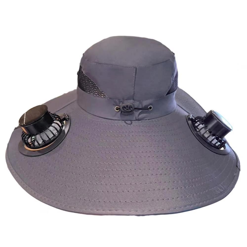 Dual Fan Wide Brim Sun Cap Breathable Adjustable Visor Cap Cooling Fisherman Hat  Fishing