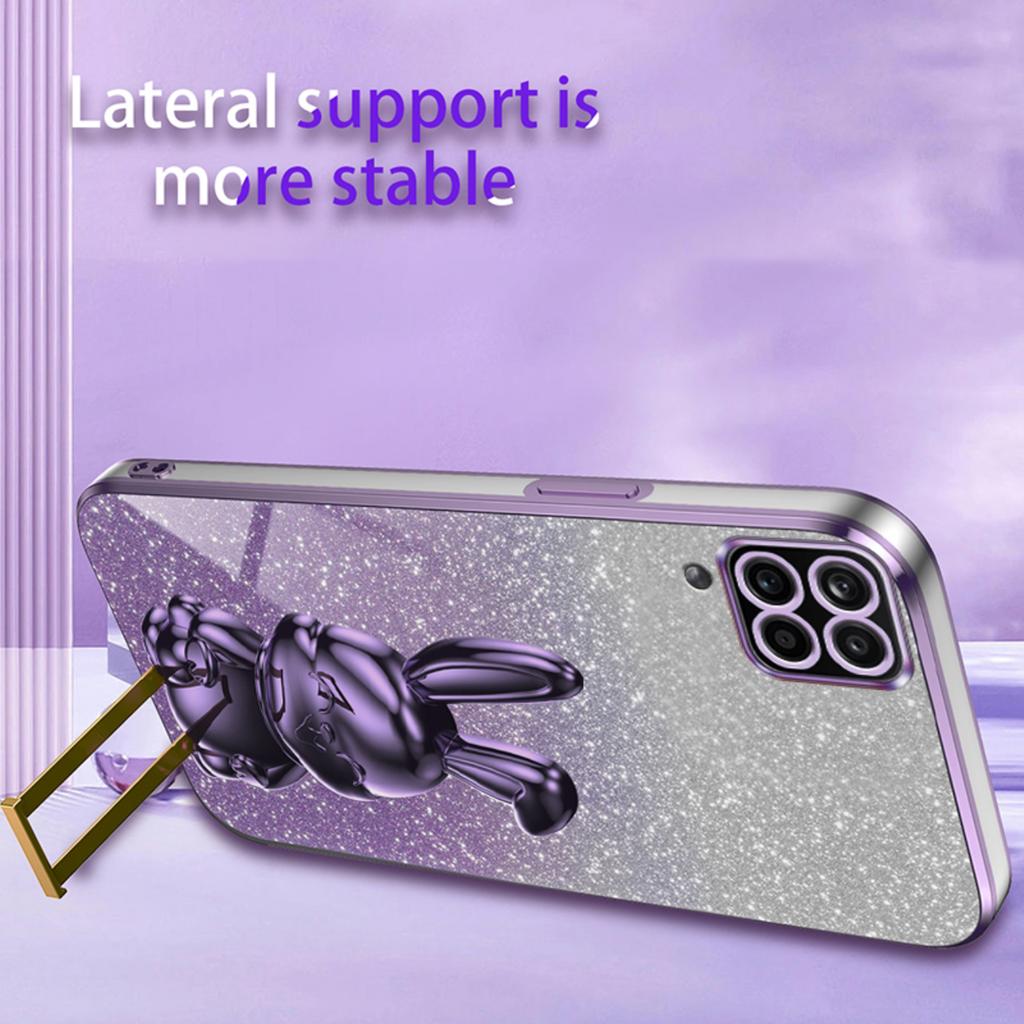 For Samsung Galaxy A22 4G (EU Version) Phone Case Lovely Rabbit Pull-out Kickstand Anti-scratch Cover