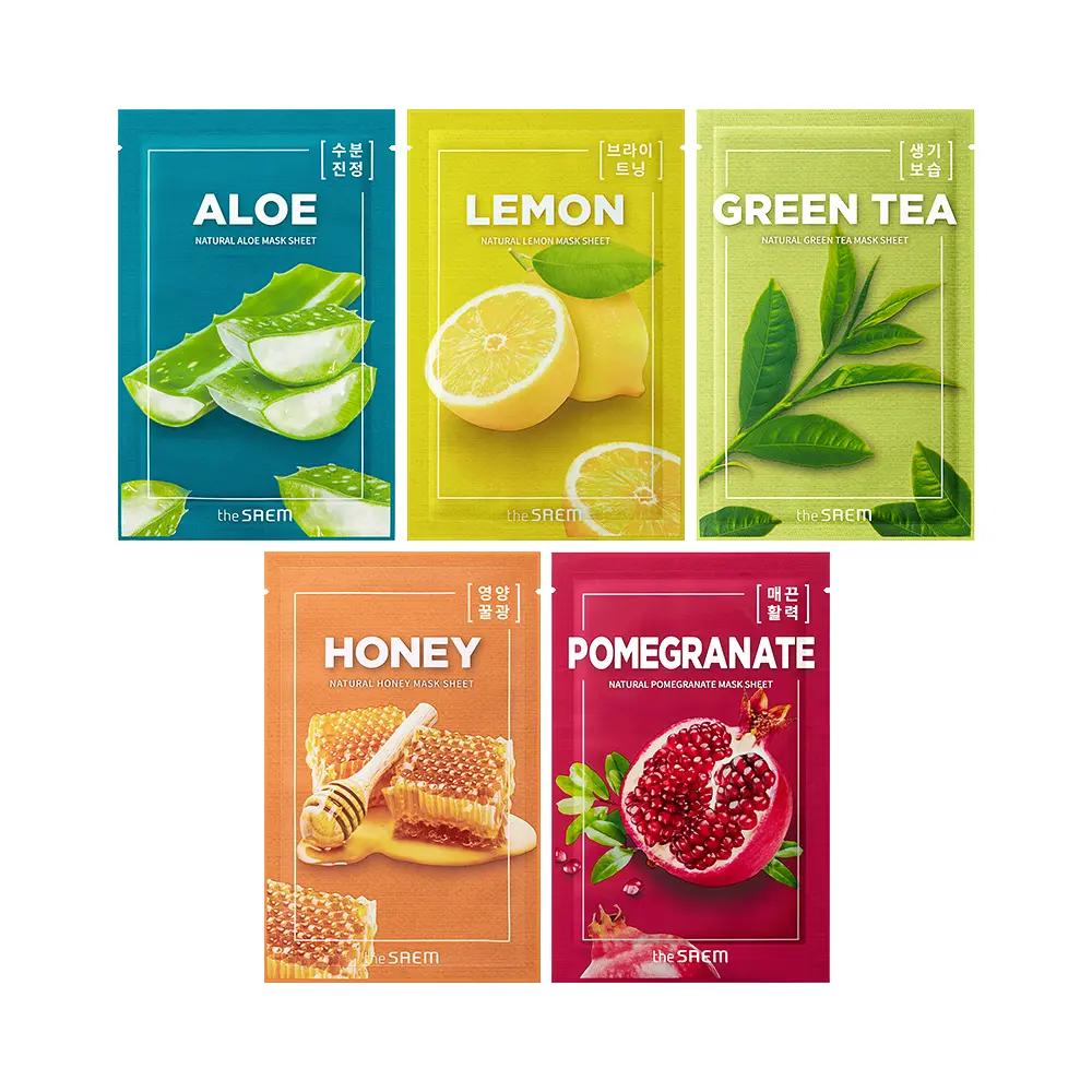 THE SAEM Natural Mask Pack Sheet Mask Set (Aloe / Lemon / Green Tea / Honey / Pomegranate) – 5 Sheets