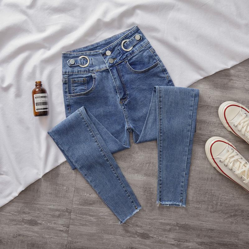 Damen Skinny Jeans mit hohem Bund und ausgefranstem Saum - 2021 Schlankmachend Elastische Passform