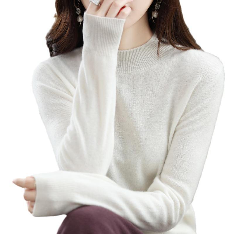 Women's Cashmere Half Turtleneck Sweater: Loose and Slim-Fit, Perfect for Layering In Autumn and Winter