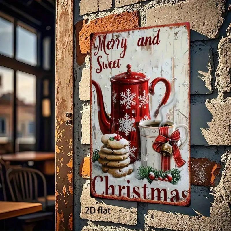 Vintage Snowflake Teapot Metal Tin Sign Wall Decor Christmas Home