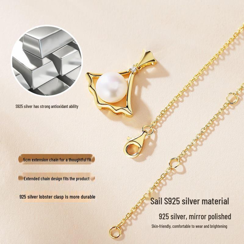 Elegant S925 Sterling Silver Necklace with Fan-Shaped Freshwater Pearl Pendant for Women