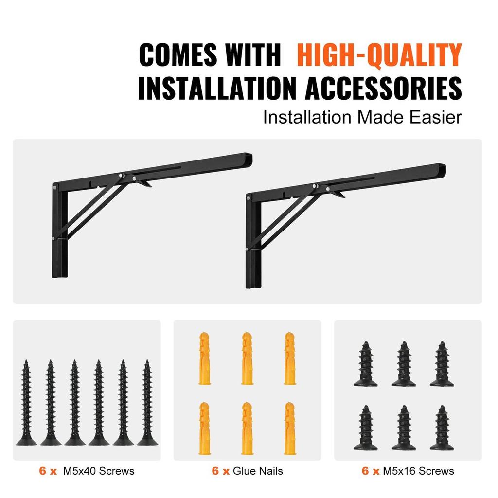 Shelf Bracket Foldable, 24” L 2 Pcs , Heavy Duty Floating Shelf Brackets, Brackets for Shelves, 5mm Thick Matte Black L Shelf Bracket,Steel Shelving
