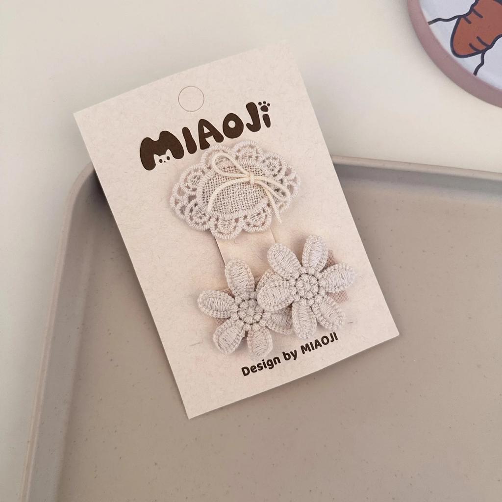 Lace Bow Press Clip Beige Coffee Color Bowknot Floral Hairpin Sweet Princess Baby Headwear Hair Clip