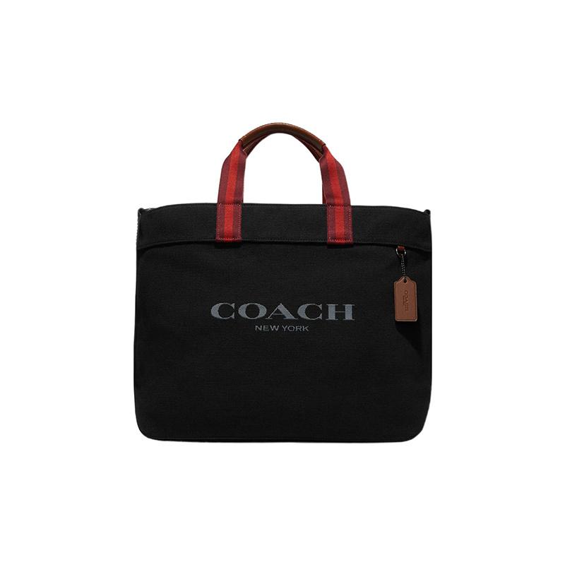 

COACH handbag 38 solid color letter logo embossed zipper closure canvas with leather canvas bag tote bag tote bag shopping bag large size women s чорний