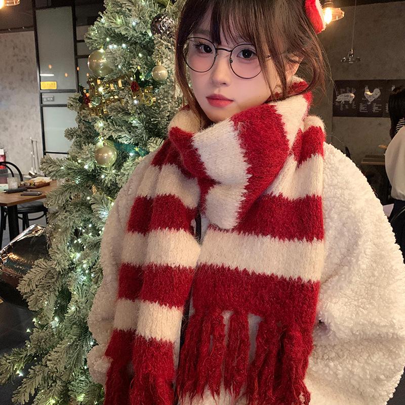 Korean Quality Striped Tassel Fashion Scarf Autumn and Winter All Match Warm Knitted Imitation Cashmere Scarf