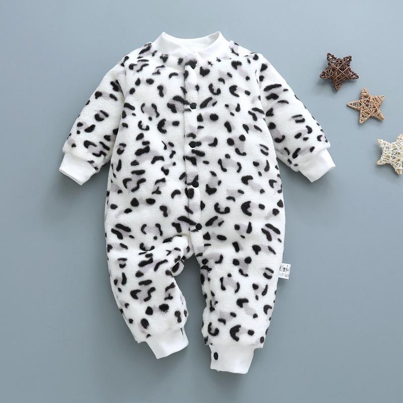 Baby Flannel One Piece Pajamas Newborn Autumn and Winter Plush Home Clothes Infant Bodysuit