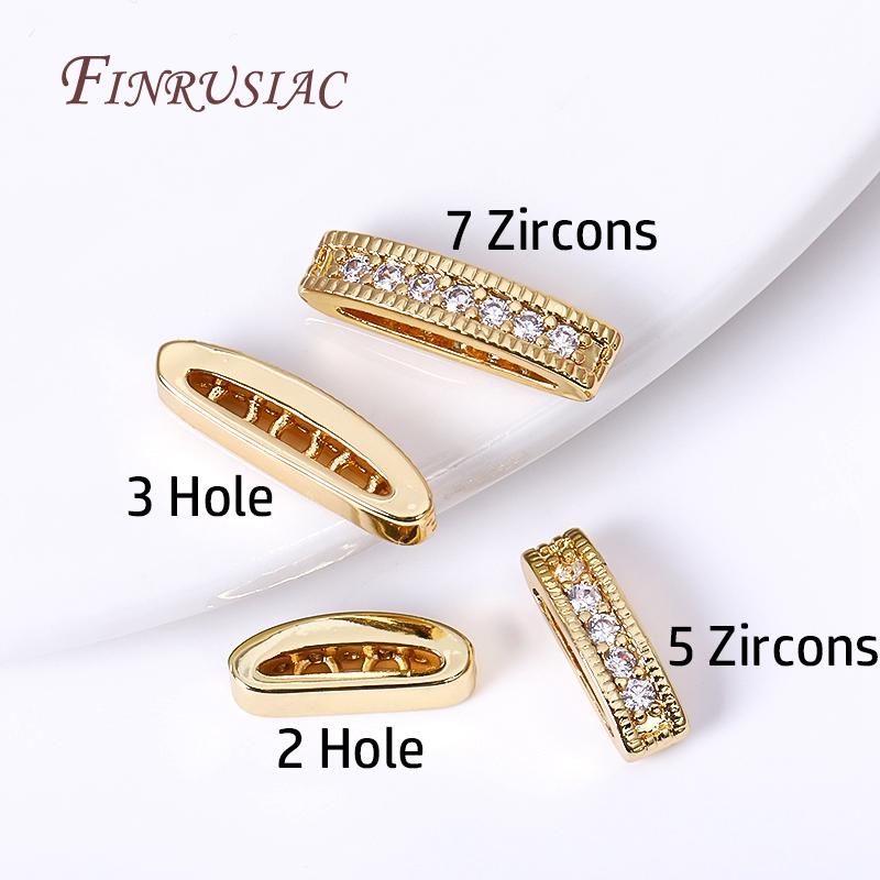 Inlaid Zircon Beads Separators Jewelry Making Supplies DIY Beading Jewellery 18K Gold Plated 2/3 Holes Oval Separators For Beads